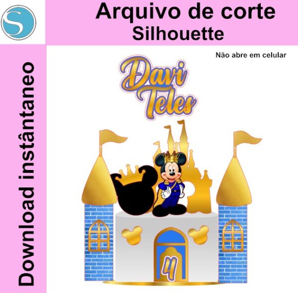 Topo de bolo Mickey Castelo em camadas