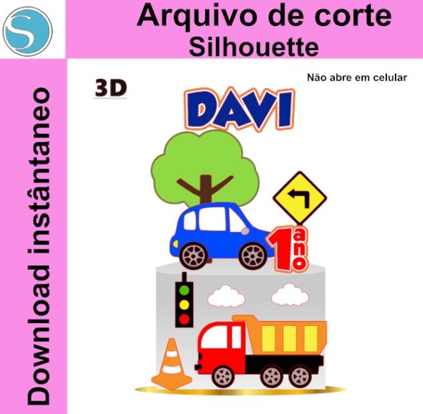 Topo De Bolo Caminhão 3D - Arquivo