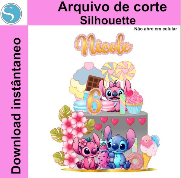 Topo De Bolo Lilo e Stitch - Arquivo - Imagem 2